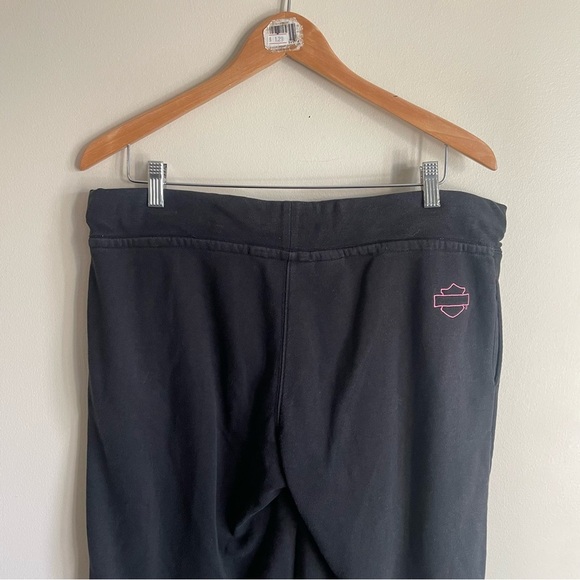 Harley Davidson Wide Leg Sweat Track Pant Pull On Black Pink Size Large - Picture 6 of 8